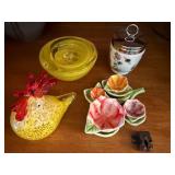 Mixed Decor Lot Kosta Boda Bowl Floral Measuring Cups Glass Hen