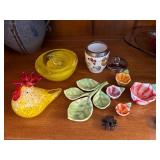 Mixed Decor Lot Kosta Boda Bowl Floral Measuring Cups Glass Hen