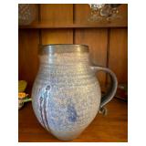 Unsigned Studio Art Pottery Pitcher Blue Gray Drip Glaze Jug Vase