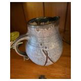 Unsigned Studio Art Pottery Pitcher Blue Gray Drip Glaze Jug Vase