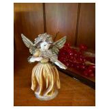 Angel Violin Figurine Hand Painted Resin Cherub Decor Used