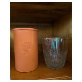 Vintage Ceramic Wine Cooler & Glass Ice Bucket 2 Pc Barware Lot