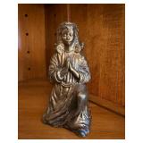 Kneeling Angel Figurine Silver Tone Cast Metal Signed Decorative Statue