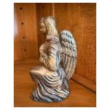 Kneeling Angel Figurine Silver Tone Cast Metal Signed Decorative Statue