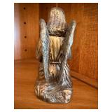 Kneeling Angel Figurine Silver Tone Cast Metal Signed Decorative Statue