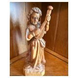 Vintage Bethlehem Olive Wood Hand Carved Angel Figurine Musician