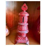 Vintage Cast Iron Lighthouse Still Bank Red Paint Decorative Bank
