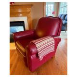 Red Leather Club Armchair Rolled Arms Accent Chair 39x33x37