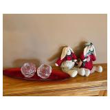 Decorative Home Decor Lot Rabbits Glass Votives Red Oval Platter