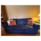 Blue Upholstered Sofa & Loveseat Set w/ Contrast Piping, Used