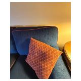 Blue Upholstered Sofa & Loveseat Set w/ Contrast Piping, Used