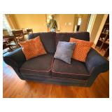 Blue Upholstered Sofa & Loveseat Set w/ Contrast Piping, Used