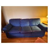 Blue Upholstered Sofa & Loveseat Set w/ Contrast Piping, Used