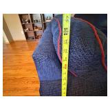 Blue Upholstered Sofa & Loveseat Set w/ Contrast Piping, Used