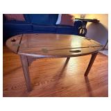 Vintage Oval Oak Folding Coffee Table w Handles Brass Hinges