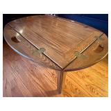 Vintage Oval Oak Folding Coffee Table w Handles Brass Hinges