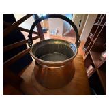Antique Copper Kettle Cauldron Pot w Iron Swing Handle Tin Lined