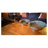 Pair Antique Hammered Copper Pans w Iron Handles Tin Lined 10in