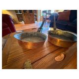 Pair Antique Hammered Copper Pans w Iron Handles Tin Lined 10in