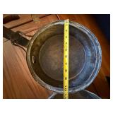 Pair Antique Hammered Copper Pans w Iron Handles Tin Lined 10in