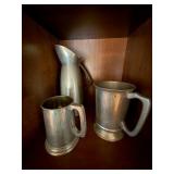 Vintage Pewter Pitcher & 2 Tankards Lot Unity Pewter Quart Mug