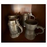 Vintage Pewter Tankards Stein Mugs Mixed Lot of 4 Germany Ireland
