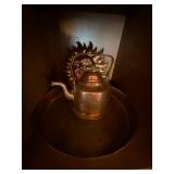 Vintage Copper Decor Lot Tray Kettle Sun Wall Hanging Patina