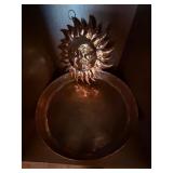 Vintage Copper Decor Lot Tray Kettle Sun Wall Hanging Patina