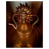 Vintage Copper Decor Lot Tray Kettle Sun Wall Hanging Patina