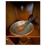 Vintage Copper Tone Salad Bowl with Serving Utensils Black Handles