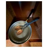 Vintage Copper Tone Salad Bowl with Serving Utensils Black Handles