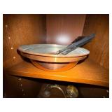 Vintage Copper Tone Salad Bowl with Serving Utensils Black Handles