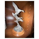 1991 VHR Pewter Canada Geese Sculpture on Wood Base Figurine