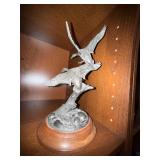 1991 VHR Pewter Canada Geese Sculpture on Wood Base Figurine