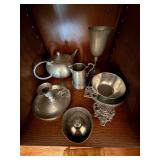 Mixed Pewter Tableware Lot Teapot Goblet Bowl Candlestick 6 Pc