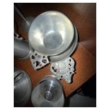Mixed Pewter Tableware Lot Teapot Goblet Bowl Candlestick 6 Pc