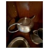 Mixed Pewter Tableware Lot Teapot Goblet Bowl Candlestick 6 Pc