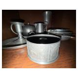 Mixed Pewter Tableware Lot Teapot Goblet Bowl Candlestick 6 Pc