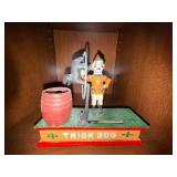 Vintage Trick Dog Cast Iron Mechanical Coin Bank Clown Circus