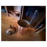 Vintage Hammered Copper Coal Hod Ash Bucket w Iron Handle & Funnel