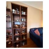 Pair of Tall Narrow Wood Bookcase Display Shelves Dark Finish