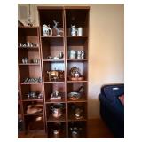 Pair of Tall Narrow Wood Bookcase Display Shelves Dark Finish