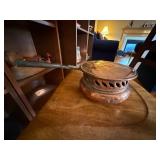 Vintage Hammered Copper Bed Warmer Foot Warmer Pan w Wood Handle