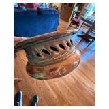 Vintage Hammered Copper Bed Warmer Foot Warmer Pan w Wood Handle