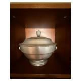 Vintage Pewter Tone Lidded Tureen Serving Bowl Pedestal Base