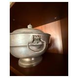 Vintage Pewter Tone Lidded Tureen Serving Bowl Pedestal Base