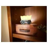 Mini Suitcase Keepsake Box & Covered Wagon Figurine Decor Lot Mini Suitcase Keepsake Box & Covered Wagon Figurine Decor Lot