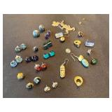 Mixed Art Glass and Sterling Silver Earrings & Pins Lot Dichroic Fused Glass Jewelry
