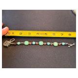 Handmade Beaded Bracelet Turquoise Amber Glass Silver Locket Clasp 8in