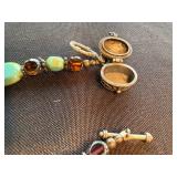 Handmade Beaded Bracelet Turquoise Amber Glass Silver Locket Clasp 8in